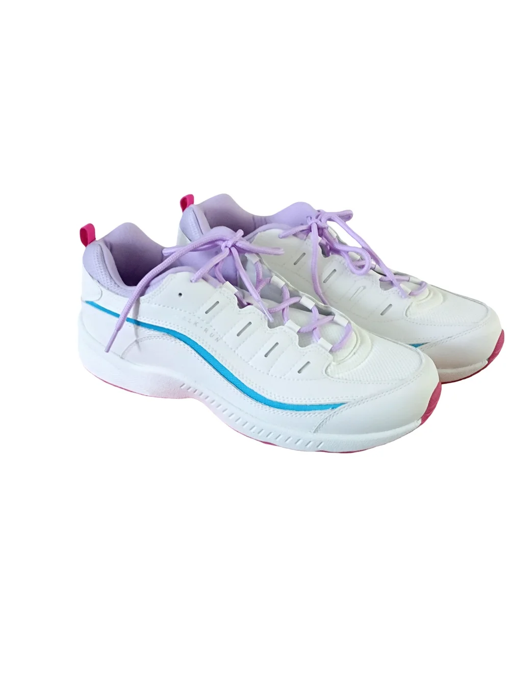 Easy Spirit Women's White Sneakers with Lilac And Turquoise Accents